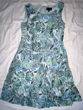 connected apparel Paisley Floral Tiered Mini Dress in Blue and Green
